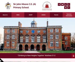 Sir John Moore C.E. (A) Primary School Red Burgundy White Primary School Website Design