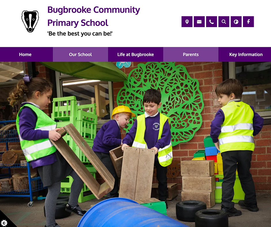 Bugbrooke Community Primary School Purple White Website Design