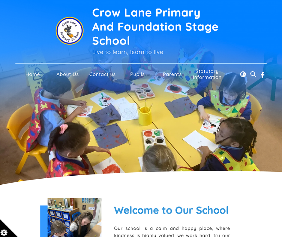 Crow Lane Primary And Foundation Stage School Blue Primary School Website Design
