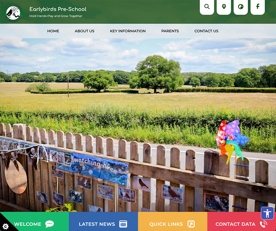 Earlybirds Pre-School Green Rainbow theme simple website design