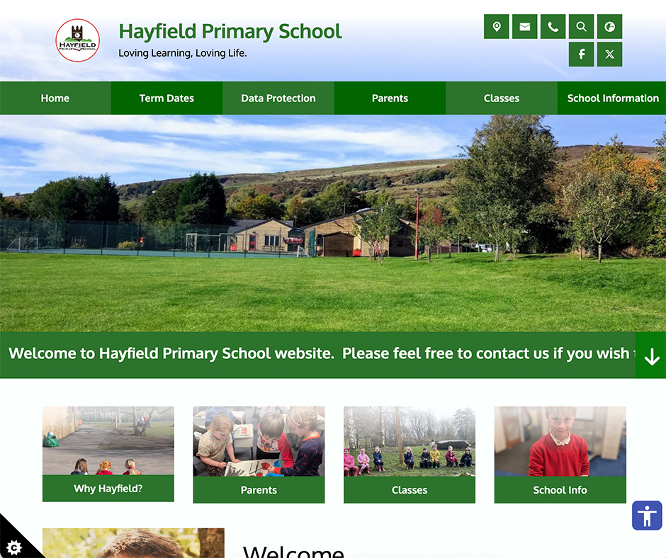 Hayfield Primary School Website Design Green and White