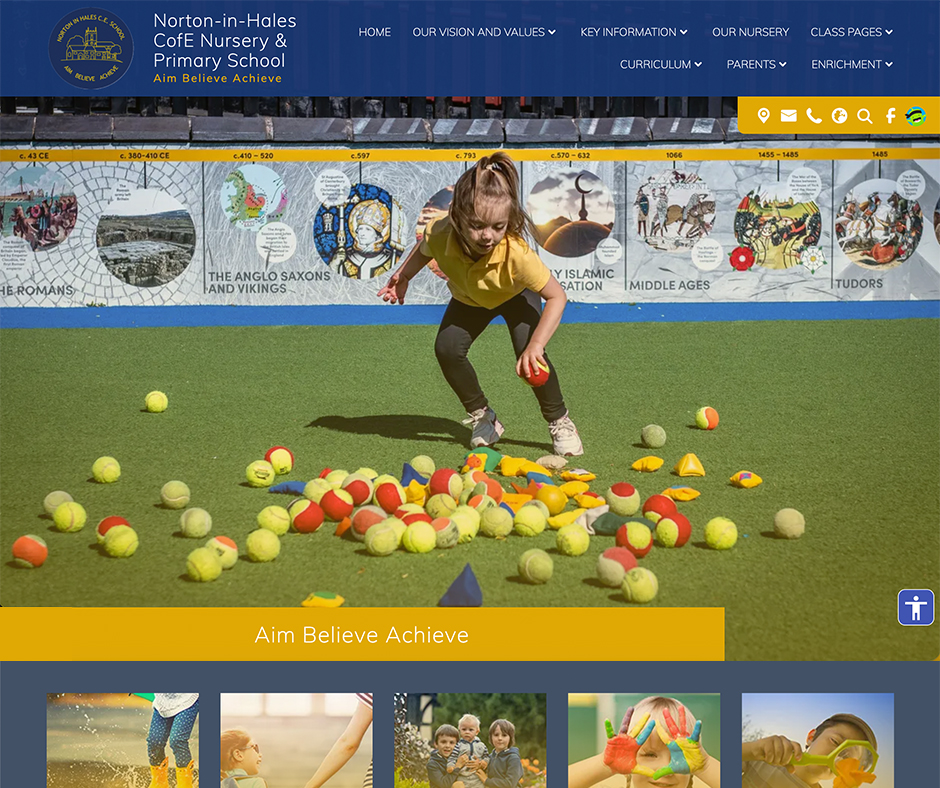 Norton-in-Hales CofE Nursery & Primary School Navy and Yellow School Website Design