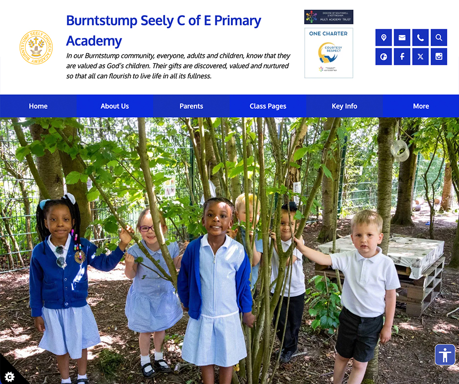 Burntstump Seely C of E Primary Academy Blue Website Design