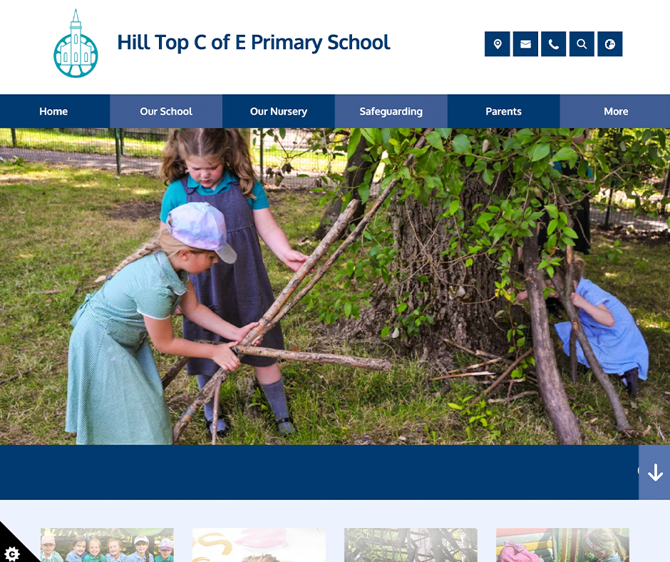 Hill Top C of E Primary School Navy and White School Website Design