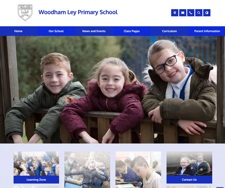 Woodham Ley Primary School Navy Blue White school Website Design