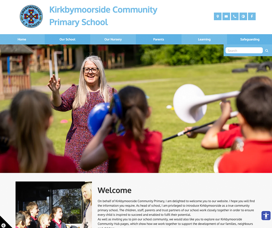 Kirkbymoorside Community Primary School School Web Design Blue White