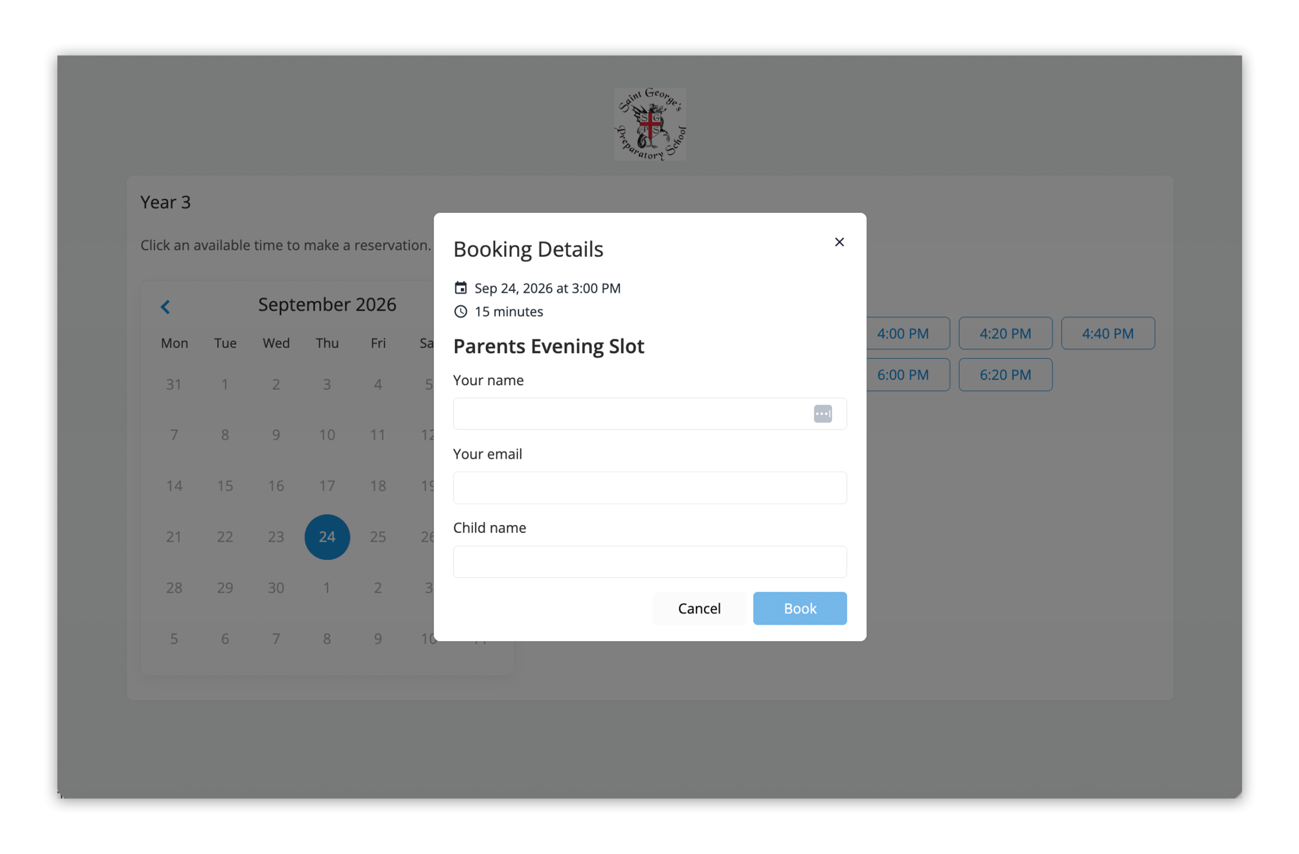 Parents Evening Booking System school Jotter