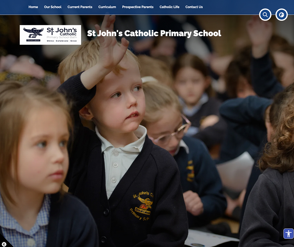 St John's Catholic Primary School Pre-templated navy and white school website design